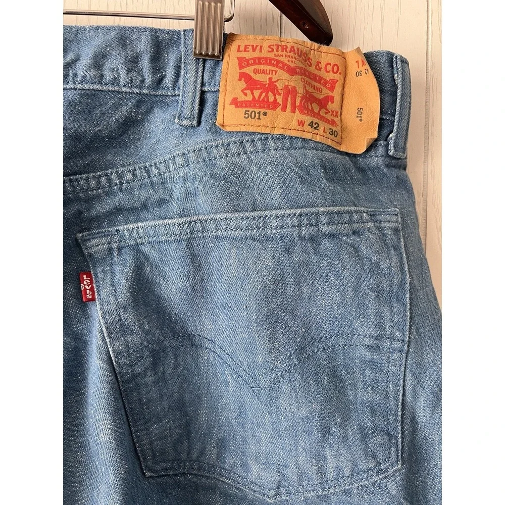 2015 Levis 501 Jeans White Oak Cone Mills Denim Neppy Sailor Blue 42x30 (40x28.5